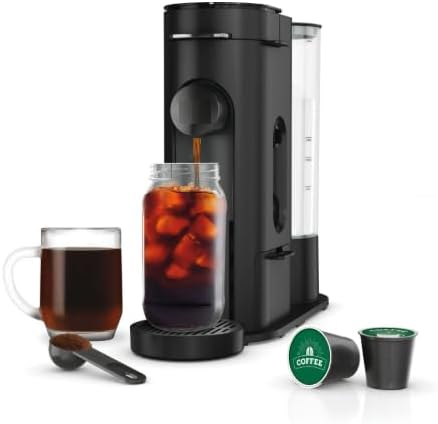 Single-Serve Pods or Grounds Hot and Iced Coffee Brewer with Rapid Cold Brew, 4 Brew Styles, Compact design and Storage, Removable reservoir 56 oz, Black PB045