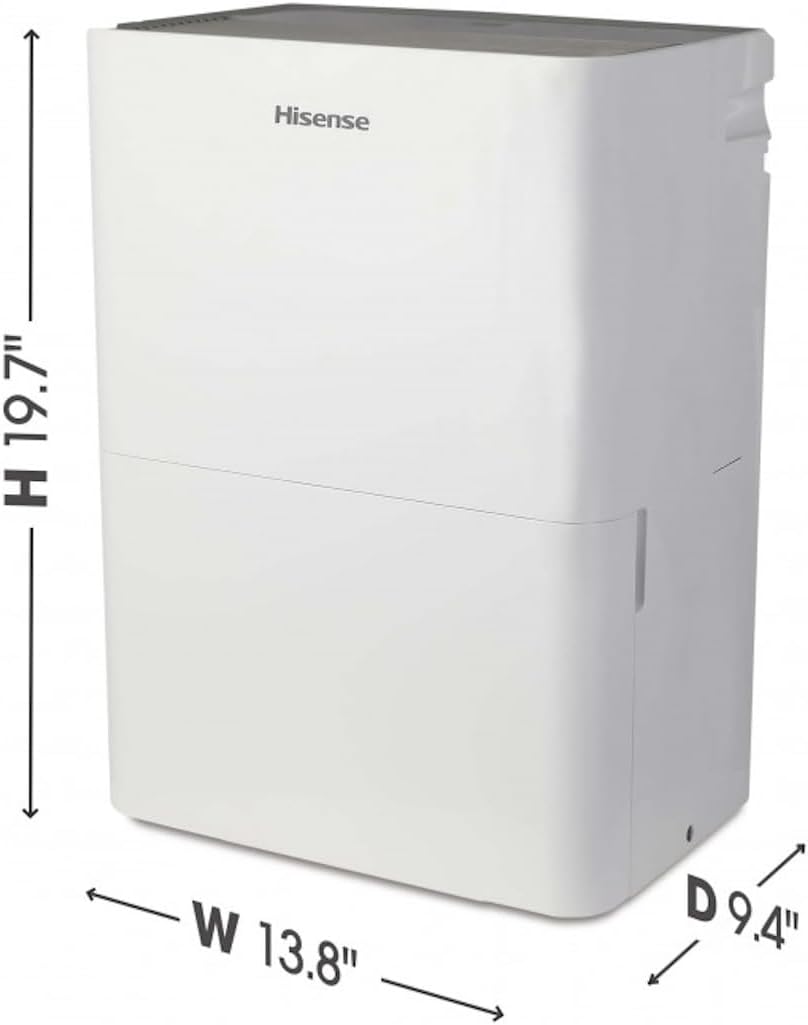 Hisense 35-Pint Dehumidifier, 3 Speed (Lo,Hi, Auto ), Noise Level 48 dB, Compact size, Auto shut-off, 115v, Up to 3000 sq ft, DH5022K1W - (Renewed)