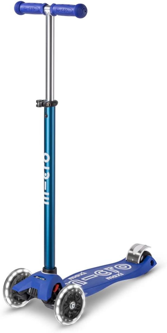Micro Kickboard | Maxi LED Kids Scooter for Ages 5-12 | Children up to 110 lbs | 3 Wheel Lean-to-Steer Design | Adjustable T Bar | Smooth Ride, Motion Activated PU LED Wheels | Swiss Design