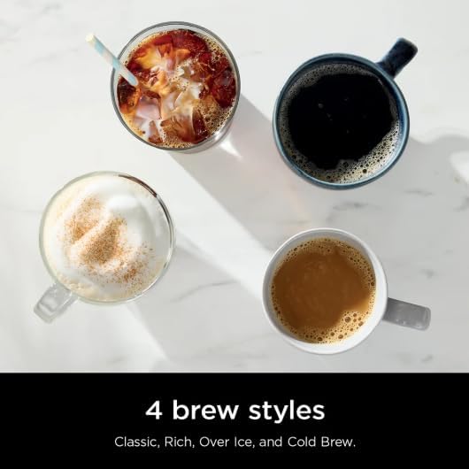 Single-Serve Pods or Grounds Hot and Iced Coffee Brewer with Rapid Cold Brew, 4 Brew Styles, Compact design and Storage, Removable reservoir 56 oz, Black PB045