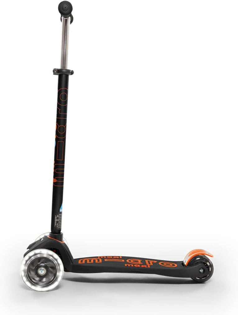 Micro Kickboard | Maxi LED Kids Scooter for Ages 5-12 | Children up to 110 lbs | 3 Wheel Lean-to-Steer Design | Adjustable T Bar | Smooth Ride, Motion Activated PU LED Wheels | Swiss Design