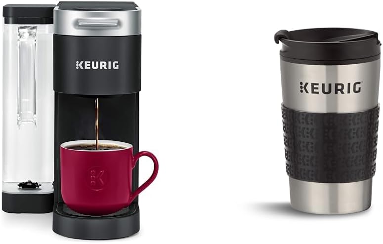 Keurig® K-Supreme Single Serve K-Cup Pod Coffee Maker, MultiStream Technology, Black & Travel Mug Fits K-Cup Pod Coffee Maker, 1 Count (Pack of 1), Stainless Steel