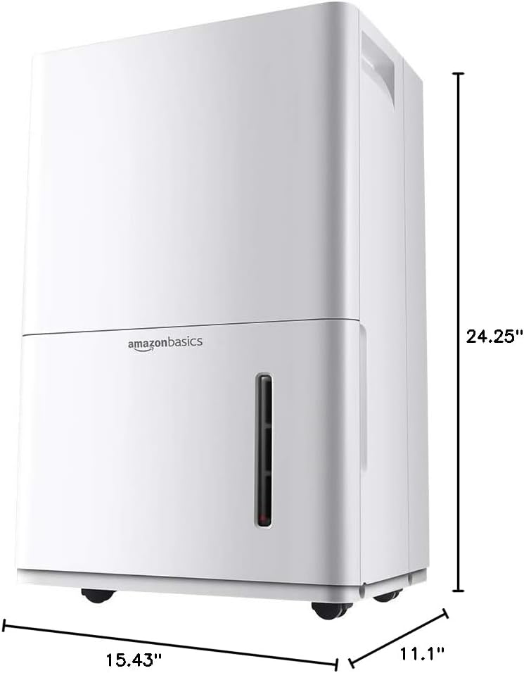 Amazon Basics 50-Pint Large Dehumidifier with Humidity Control, Timer, Auto-Defrost, Overflow Protection, Washable Filter for Rooms up to 4000 SFT, White