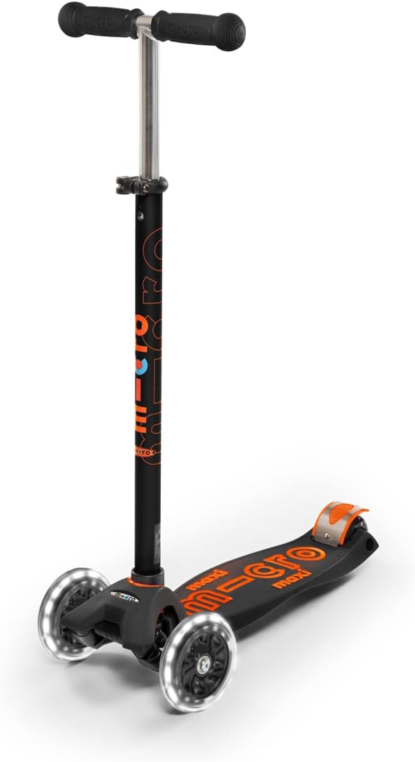 Micro Kickboard | Maxi LED Kids Scooter for Ages 5-12 | Children up to 110 lbs | 3 Wheel Lean-to-Steer Design | Adjustable T Bar | Smooth Ride, Motion Activated PU LED Wheels | Swiss Design