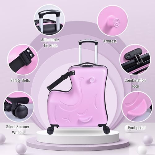 Riding Trolley for Kids, Toddler Luggage with Lock & Safety Belt, Wheels for Airplane Travel, Made of ABS+PC