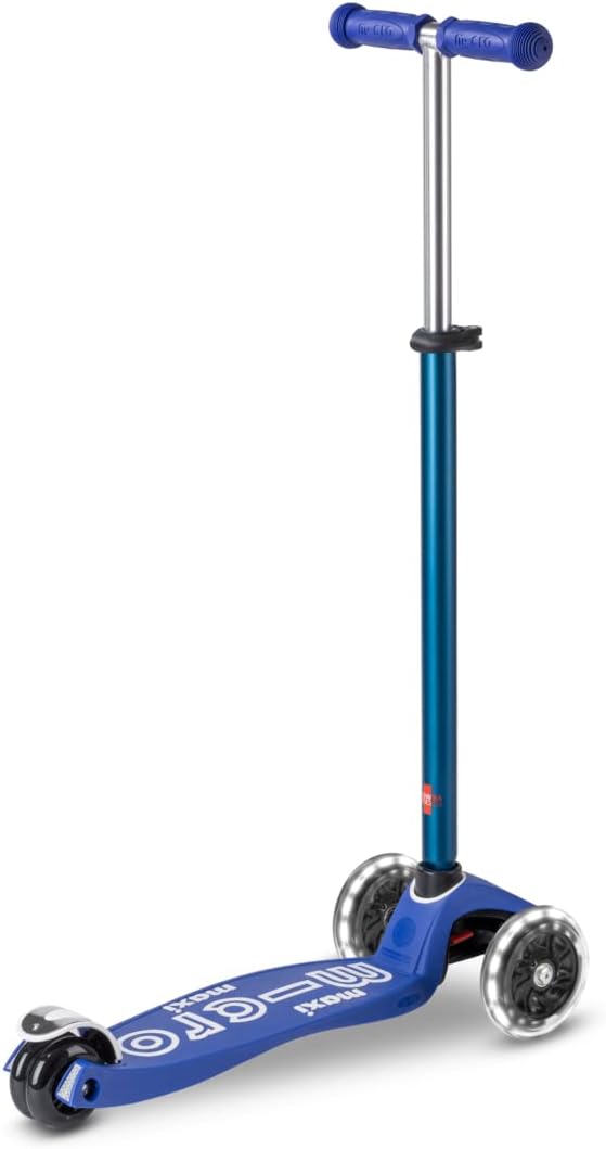 Micro Kickboard | Maxi LED Kids Scooter for Ages 5-12 | Children up to 110 lbs | 3 Wheel Lean-to-Steer Design | Adjustable T Bar | Smooth Ride, Motion Activated PU LED Wheels | Swiss Design