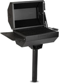 Ash & Ember Park-Style Grill & Smoker, 390 Sq. In Charcoal Grill with Cover, Side Shelf for BBQ Cooking Prep & Accessories, Single Post Barbeque Grill, Outdoor Grills & Smokers