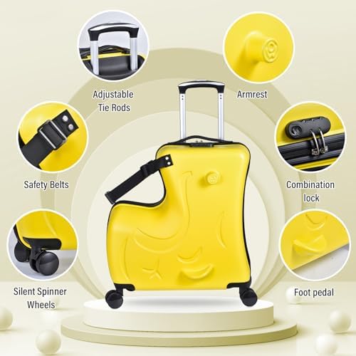 Riding Trolley for Kids, Toddler Luggage with Lock & Safety Belt, Wheels for Airplane Travel, Made of ABS+PC