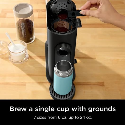 Single-Serve Pods or Grounds Hot and Iced Coffee Brewer with Rapid Cold Brew, 4 Brew Styles, Compact design and Storage, Removable reservoir 56 oz, Black PB045