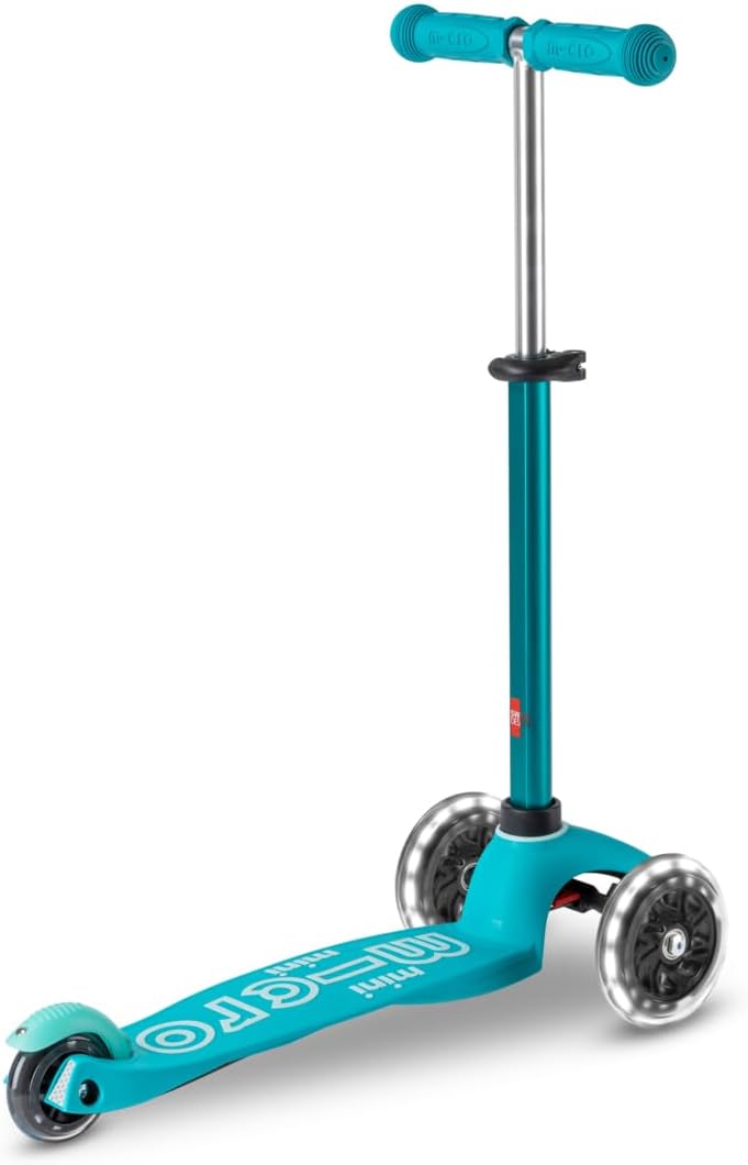 Micro Kickboard | Mini LED Kids Scooter for Ages 2-5 | Children up to 110 lbs | 3 Wheel Lean-to-Steer Design | Adjustable T Bar | Smooth Ride, Motion Activated PU LED Wheels | Swiss Design