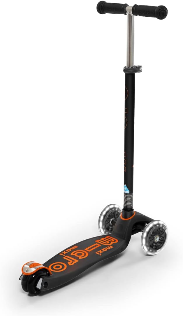 Micro Kickboard | Maxi LED Kids Scooter for Ages 5-12 | Children up to 110 lbs | 3 Wheel Lean-to-Steer Design | Adjustable T Bar | Smooth Ride, Motion Activated PU LED Wheels | Swiss Design