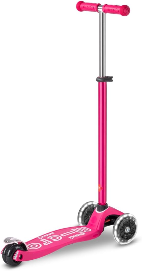 Micro Kickboard | Maxi LED Kids Scooter for Ages 5-12 | Children up to 110 lbs | 3 Wheel Lean-to-Steer Design | Adjustable T Bar | Smooth Ride, Motion Activated PU LED Wheels | Swiss Design