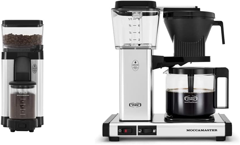 Technivorm Moccamaster 49520 KM5 Burr Coffee Grinder, Polished Silver & 53941 KBGV Select 10-Cup Coffee Maker, Polished Silver, 40 ounce, 1.25l