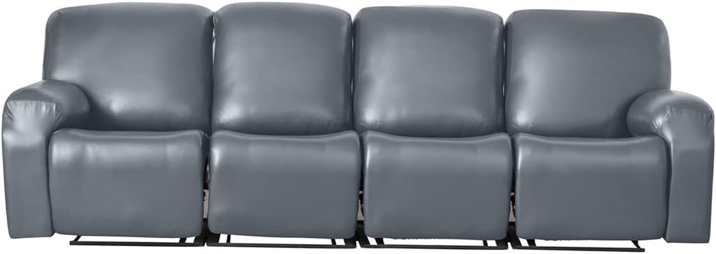 vctops 10 Pieces Waterproof Faux PU Leather Recliner Sofa Covers Stretch Soft 4 Seats RV Couch Cover Anti-Slip Sofa Slipcover Furniture Protector with Elastic Bottom for Kids Pet(Grey,4 Seat)