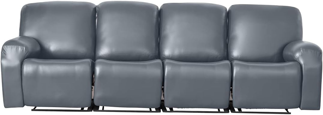 vctops 10 Pieces Waterproof Faux PU Leather Recliner Sofa Covers Stretch Soft 4 Seats RV Couch Cover Anti-Slip Sofa Slipcover Furniture Protector with Elastic Bottom for Kids Pet(Grey,4 Seat)