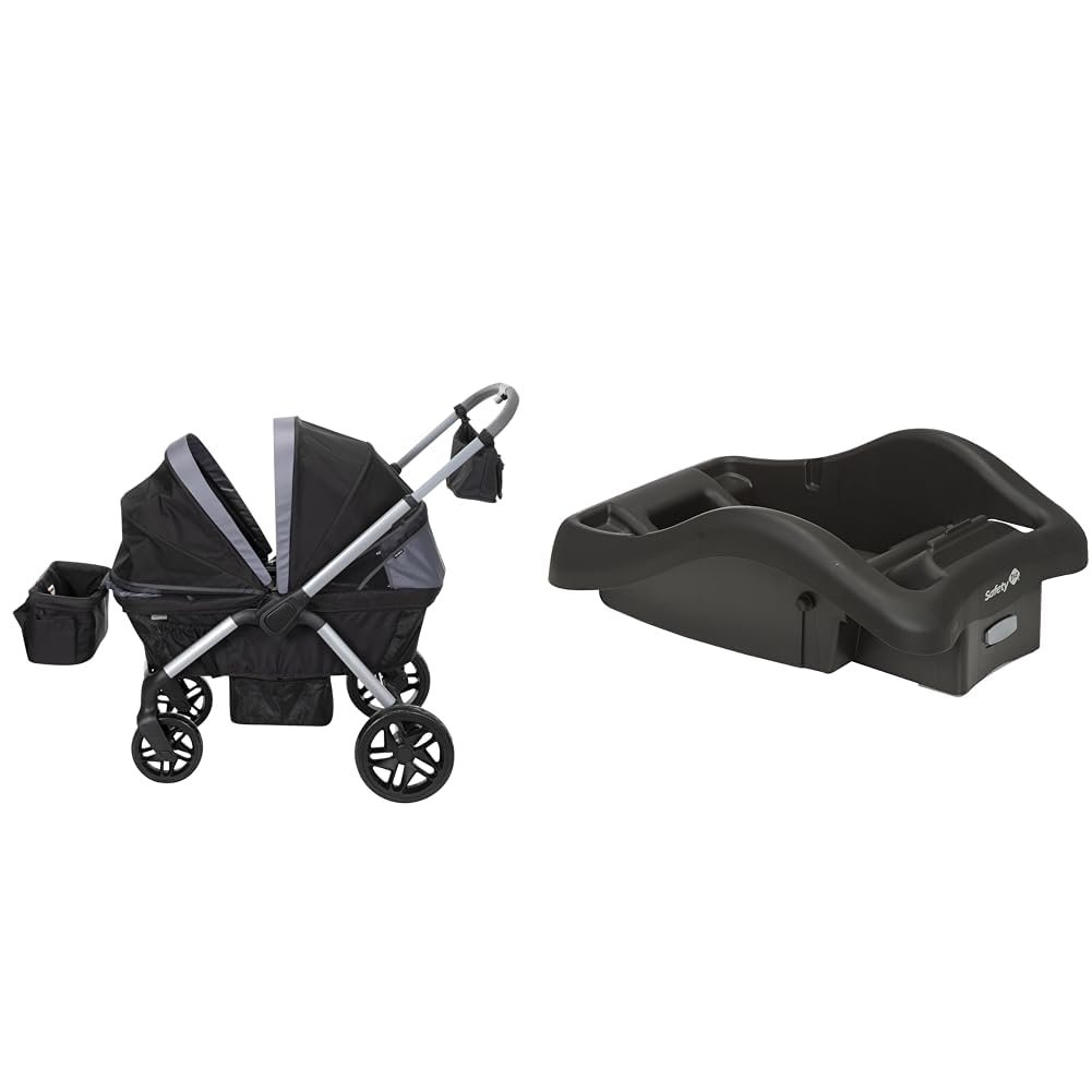 Safety 1st Summit Wagon Stroller fits 2 Kids with Removable Child Tray and 2 Cup Holders, High Street and onBoard 35 LT Adjustable Infant Car Seat Base