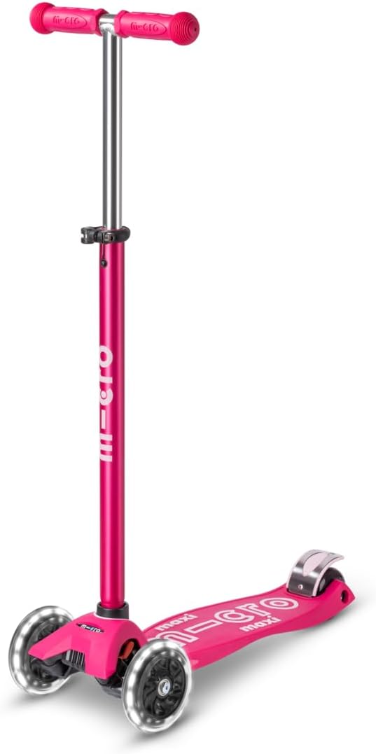 Micro Kickboard | Maxi LED Kids Scooter for Ages 5-12 | Children up to 110 lbs | 3 Wheel Lean-to-Steer Design | Adjustable T Bar | Smooth Ride, Motion Activated PU LED Wheels | Swiss Design