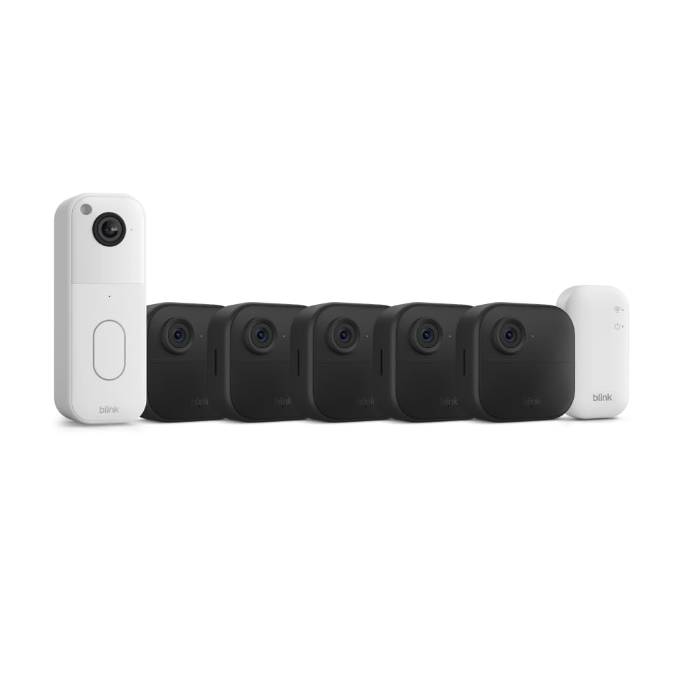 Blink Video Doorbell + Outdoor 4 – Wireless smart security cameras, head-to-toe HD view, two-year battery life. Sync Module Core included – 5 camera system + Video Doorbell