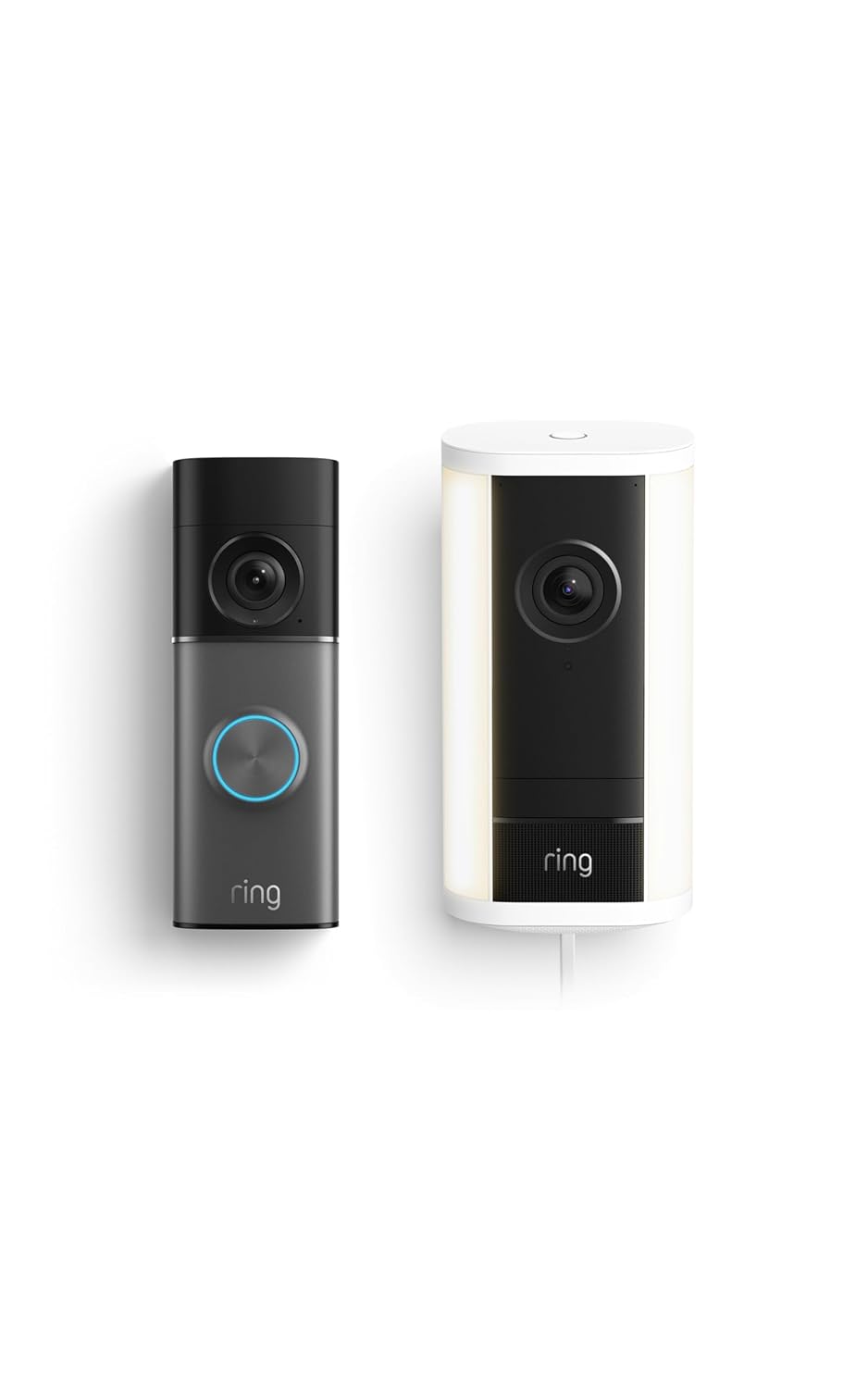 Ring Wired Doorbell Pro (Newest Model), Deep Silver with Spotlight Cam Pro, Plug-In (Newest Model), White