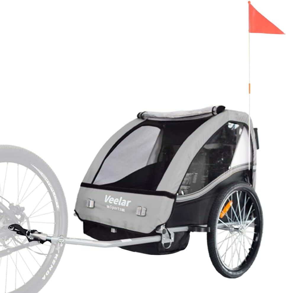 Veelar Bike Trailer & Stroller 2 in 1 Double Seat for Toddlers, Kids, Child Bicycle Carrier Jogger