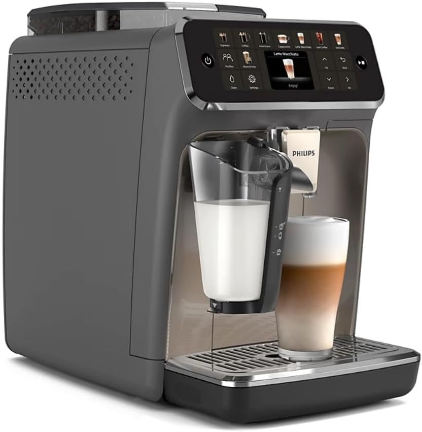 Philips 5500 LatteGo Automatic Espresso Machine - 20 Coffee Varieties, Intuitive Touch Display, SilentBrew, 100% Ceramic Grinder, AquaClean Filter, Grey Chromed (EP5544/90) (Renewed)