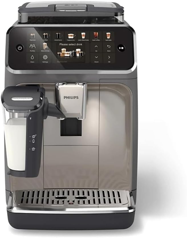 Philips 5500 LatteGo Automatic Espresso Machine - 20 Coffee Varieties, Intuitive Touch Display, SilentBrew, 100% Ceramic Grinder, AquaClean Filter, Grey Chromed (EP5544/90) (Renewed)