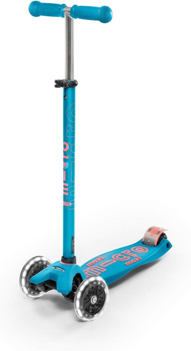 Micro Kickboard | Maxi LED Kids Scooter for Ages 5-12 | Children up to 110 lbs | 3 Wheel Lean-to-Steer Design | Adjustable T Bar | Smooth Ride, Motion Activated PU LED Wheels | Swiss Design