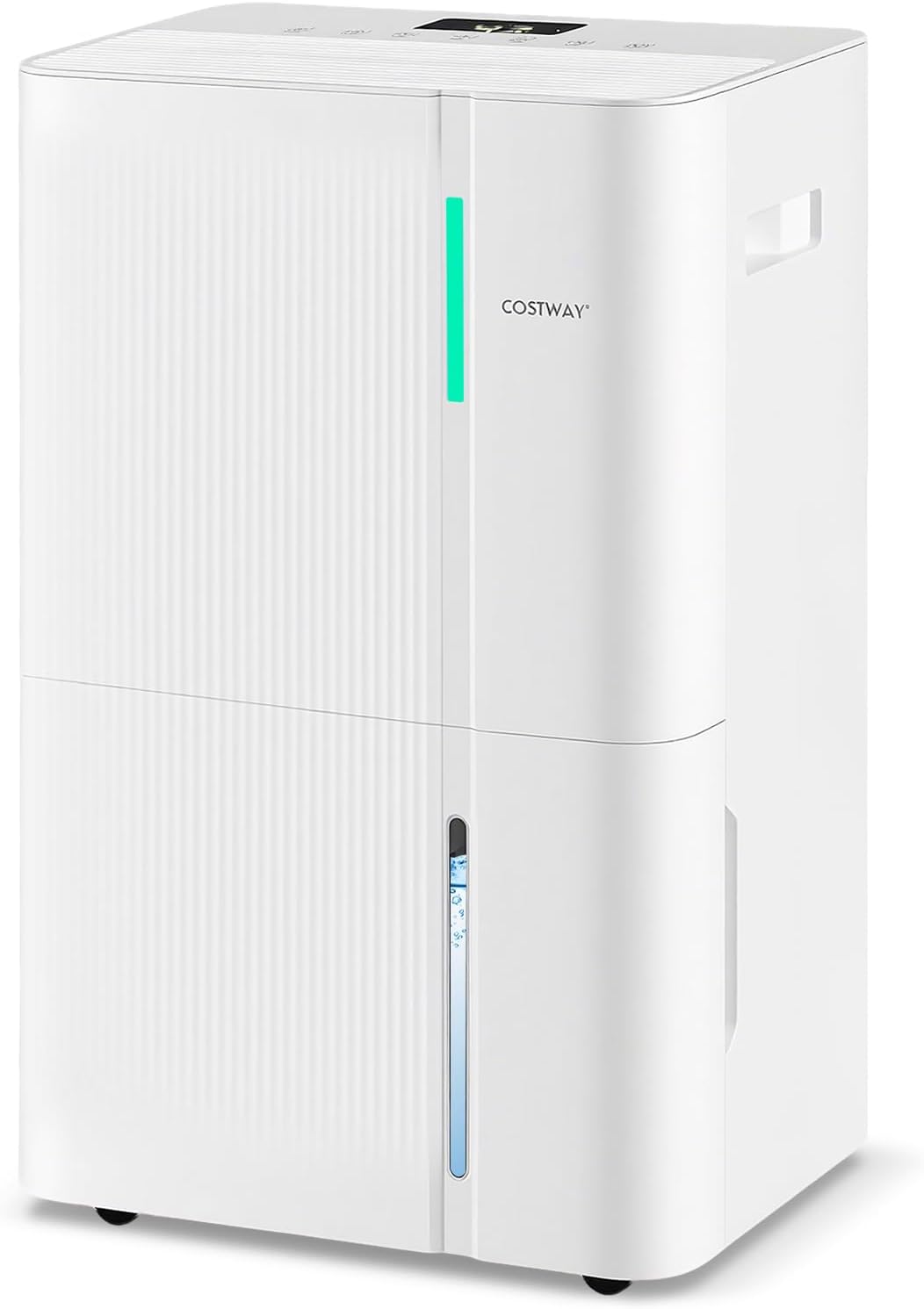 COSTWAY 74 Pints Dehumidifier for Basement, 6000 Sq.Ft Dehumidifier with 24H Timer, 3-Color Indicator, 1.2 Gallon Water Tank, Drain Hose & Wheels for Bathroom, Bedroom