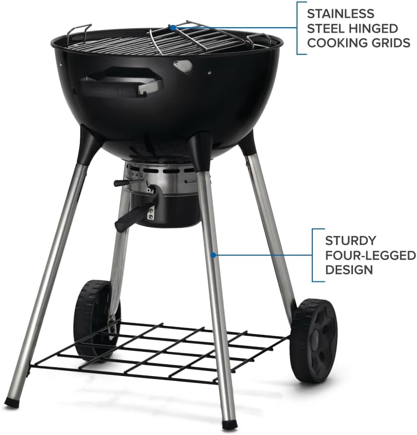 Napoleon NK18 Premium Charcoal Kettle Grill, Black, Porcelain-Enameled Lid and Bowl, Chrome-Plated Cooking Grid