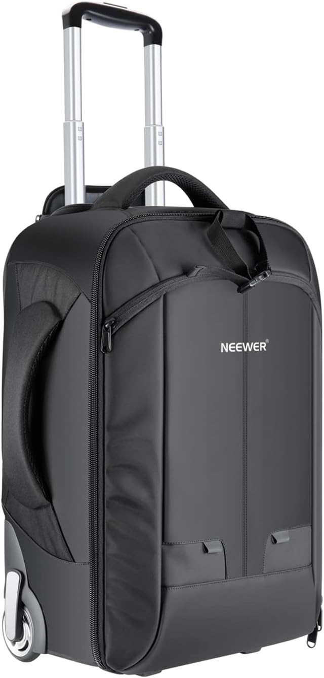 Neewer 2-in-1 Rolling Camera Bag Backpack Suitcase Style Convertible with Double Handle, Shockproof Trolley Case with Removable Padded for SLR/DSLR Cameras Tripod Lenses (Black/Red)