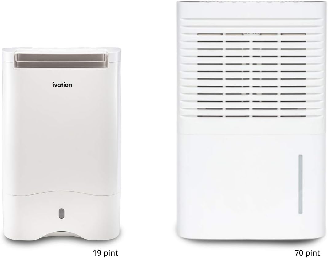 Ivation 19 Pint Small-Area Desiccant Dehumidifier Compact and Quiet - with Continuous Drain Hose for Smaller Spaces, Bathroom, Attic, Crawlspace and Closets - for Spaces Up to 410 Sq Ft