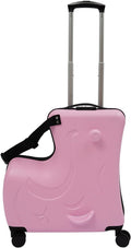 20 Inch Ride-On Suitcase for Kids, Travel Trolley with Wheels, Safety Belt, Adjustable Pull Rod, Scooter Luggage Seat Ride with Lock for Toddler Airplane Travel(Pink)