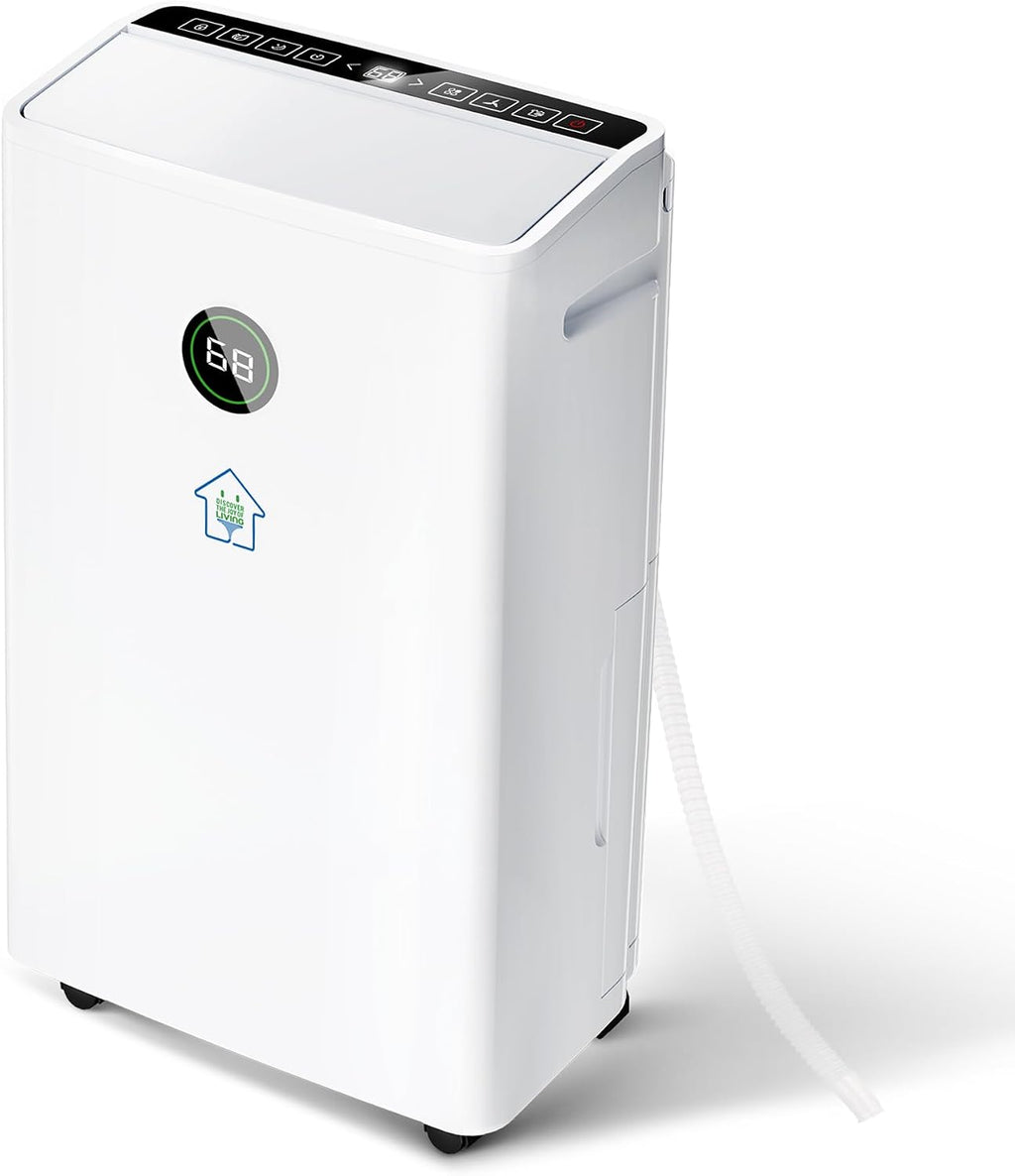 6,500 Sq. Ft Smart Dehumidifier for Basement With Drain Hose, 60 Pints Dehumidifiers for Home, Auto Defrost, Ideal for Large Room, Bathrooms & Bedrooms (White)