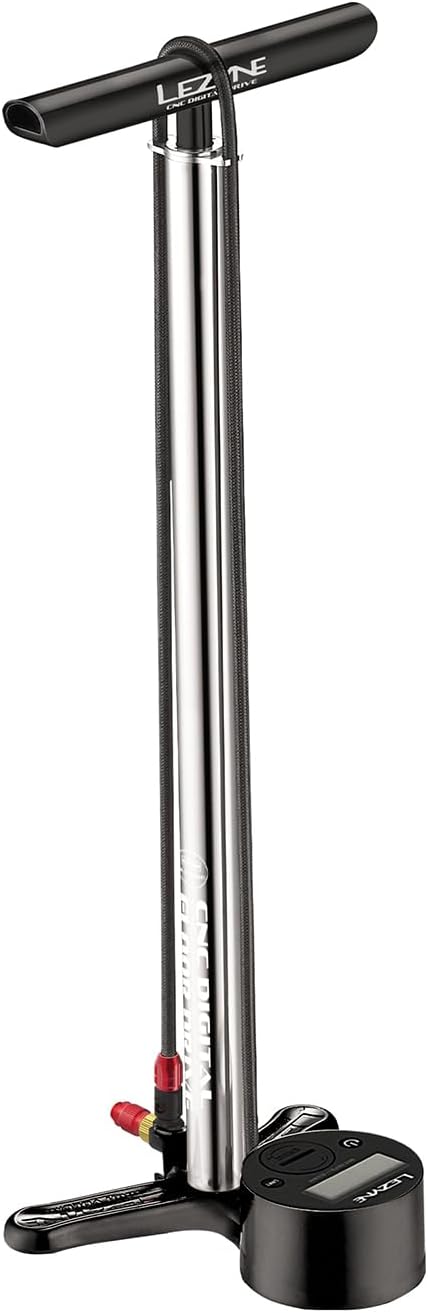 LEZYNE CNC Floor Drive 3.5 Bicycle Floor Pump with 3.5' Analog/Digital Gauge - CNC Machined Aluminum High Pressure 220PSI Tire Air Pump for Road/Track Bikes - ABS-1 Pro Chuck for Presta/Schrader Valve