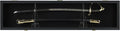 Sword Display Case Cabinet Stand Holder Wall Rack Holds Military Saber or Samurai Sword Lockable UV Protection Door Black Felt Inside (Black Finish Frame)