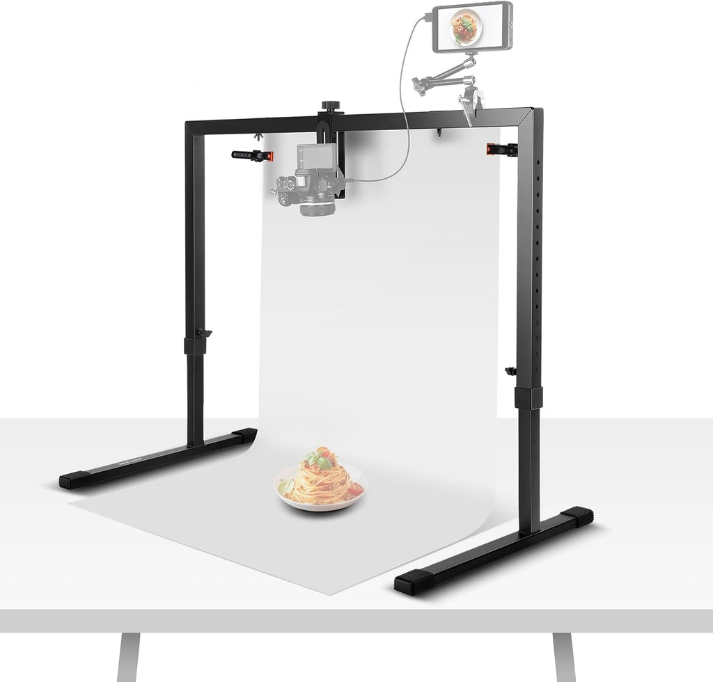 NEEWER Overhead Camera Mount Rig for Top Down Shots, Heavy Duty Steel Tabletop Mount Stand Multi Device Platform for Flat Lay Photography Lighting Cooking Drawing Crafts, For Desks≥3.3'/1m Long, ST100