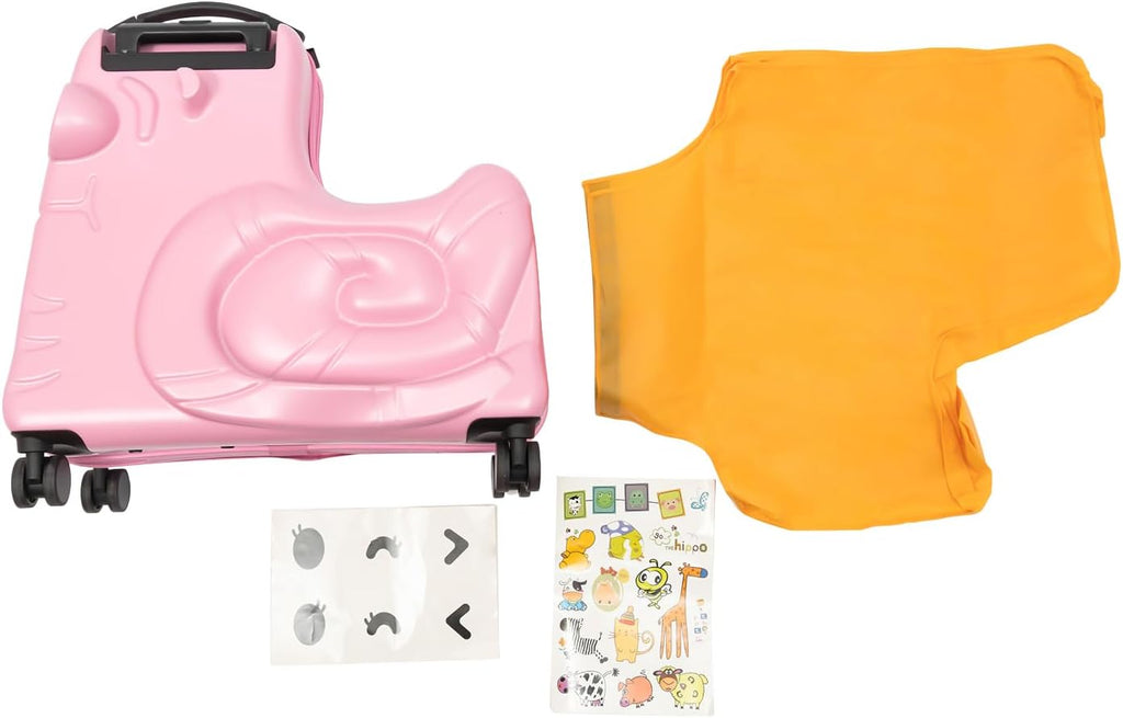 Kids Ride-On Luggage 20' with Spinner Wheels, Children's Travel Suitcase with Seat & Password Lock, Pink Cartoon Carry-On Trolley for Ages 1-6