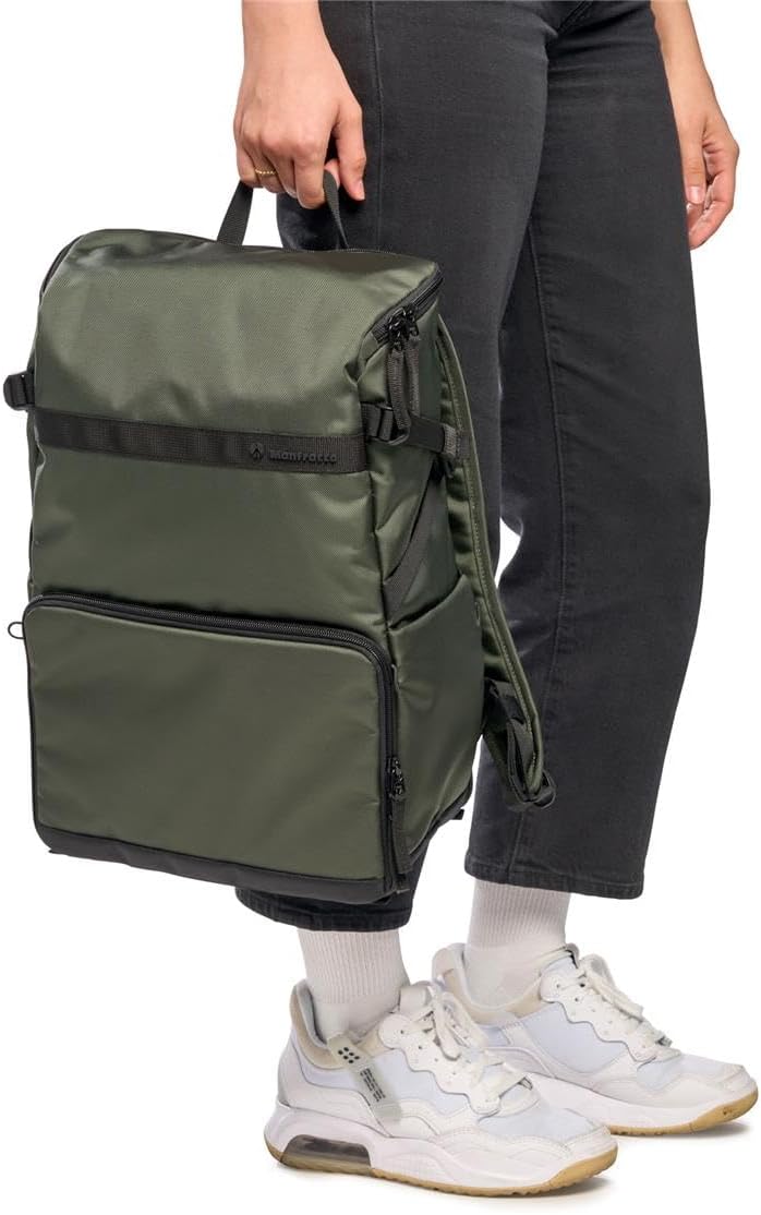 Manfrotto Street Slim Photography Backpack for Mirrorless and Reflex Camera, Front and Rear Access, Removable Camera and Laptop Inserts, Compact Backpack for Photography Accessories, Colour Green