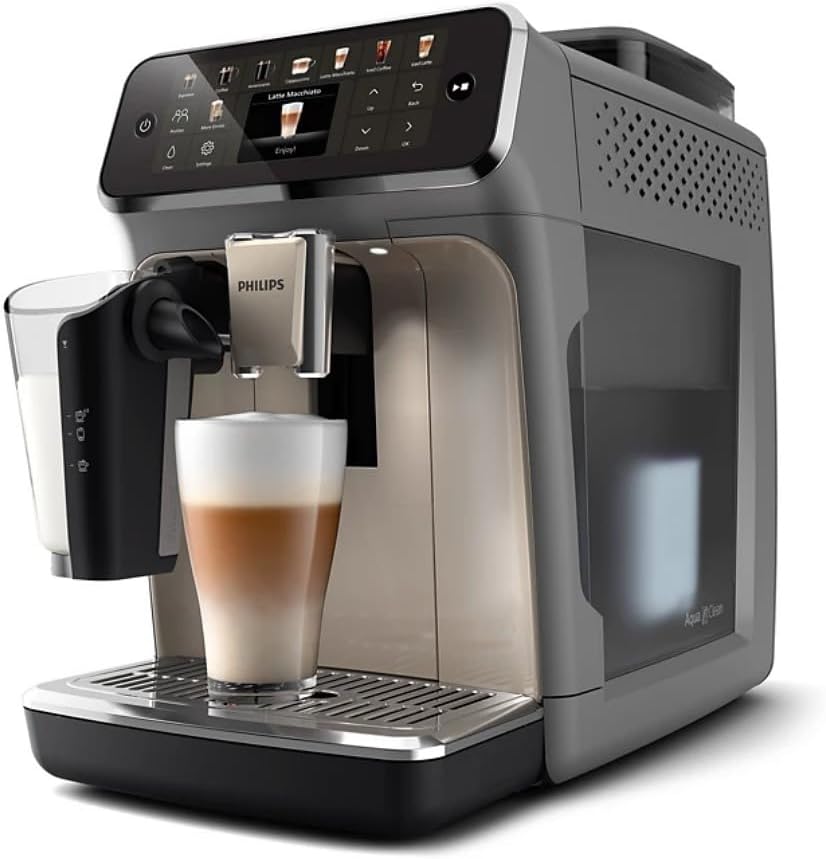 Philips 5500 LatteGo Automatic Espresso Machine - 20 Coffee Varieties, Intuitive Touch Display, SilentBrew, 100% Ceramic Grinder, AquaClean Filter, Grey Chromed (EP5544/90) (Renewed)