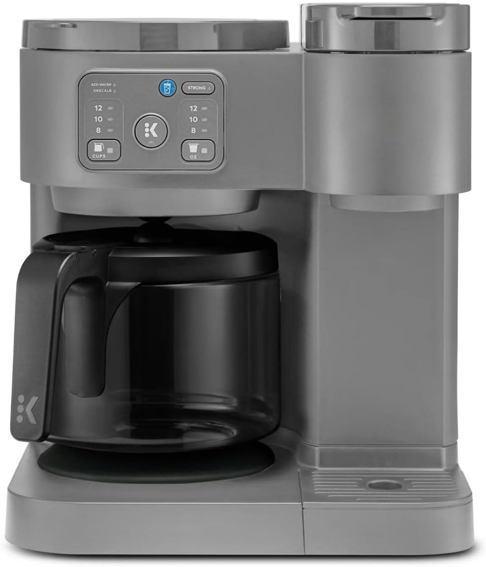 K-Duo Essentials, Hot & Iced Single-Serve Pod Coffee Maker & Carafe, 72 Oz Reservoir, Multiple Brew Sizes, Strong Brew Feature, Perfect for Hot and Iced Coffee (Moonlight Gray)