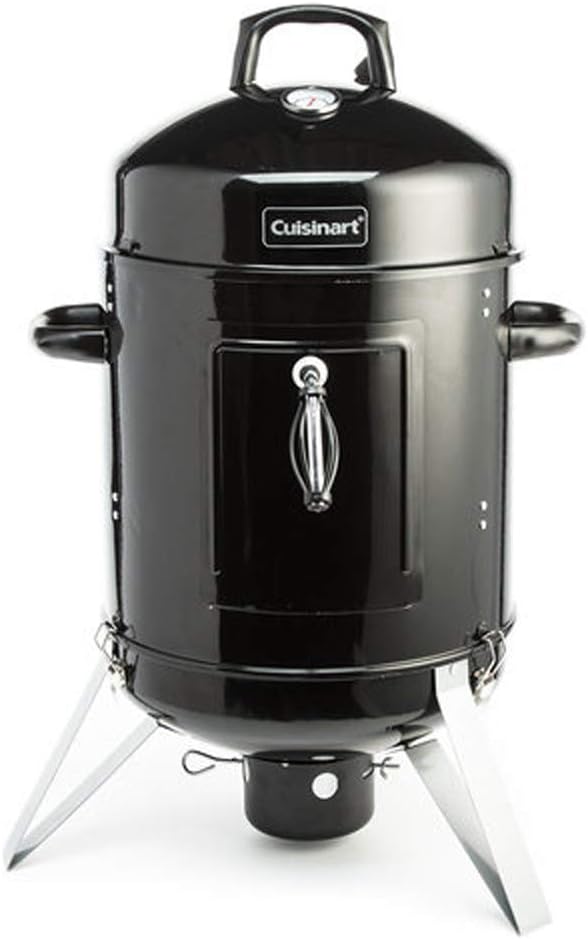 Cuisinart 16' Vertical Charcoal Smoker, Integrated Thermometer, Water Bowl and Dual Vents Perfect for Smoked Brisket, Chrome Plated Grates Smoker Grill for BBQ, Camping, Tailgates