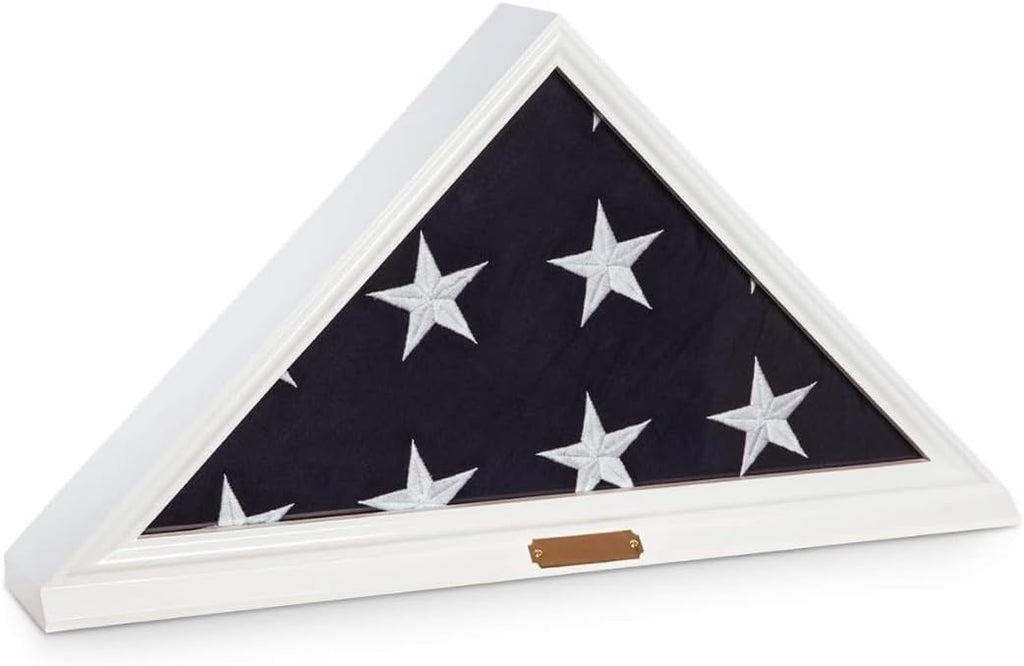 Bey-Berk Custom Personalized Solid Wood Triangle Glass Front Flag Display Case (White)