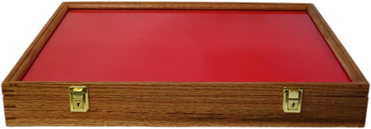 Wood Display Case for Collectibles, Knives, Arrowheads, Pins, Medals and More (24 x 18 x 3 inches, Oak)