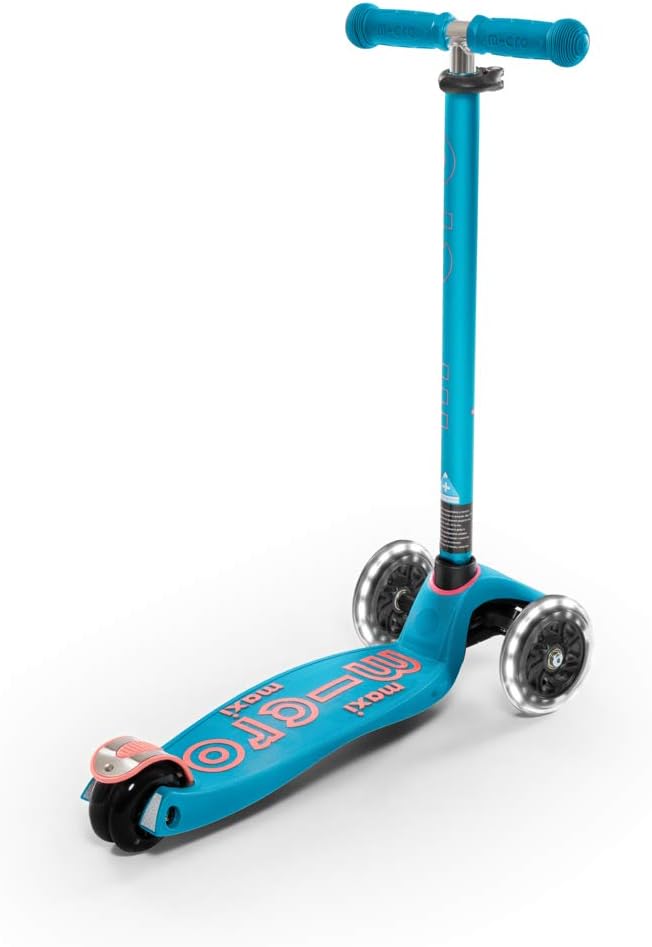 Micro Kickboard | Maxi LED Kids Scooter for Ages 5-12 | Children up to 110 lbs | 3 Wheel Lean-to-Steer Design | Adjustable T Bar | Smooth Ride, Motion Activated PU LED Wheels | Swiss Design