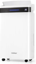 COSTWAY 4,500 Sq. Ft Dehumidifier for Basement, 3-Color Humidity Indicator, Dry Clothes Mode, 12' Drain Hose & Wheels, 57 Pint/Day Dehumidifier for Large Room (White&Black)