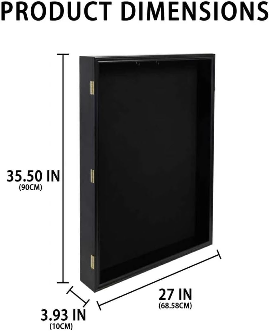 Large Jersey Display Case Frame Deep Shadow Box with Room for XL Baseball Football or Hockey Military Uniform Baseball Bat or Military Saber - Collector's 98% UV Protection Acrylic Door Black Finish