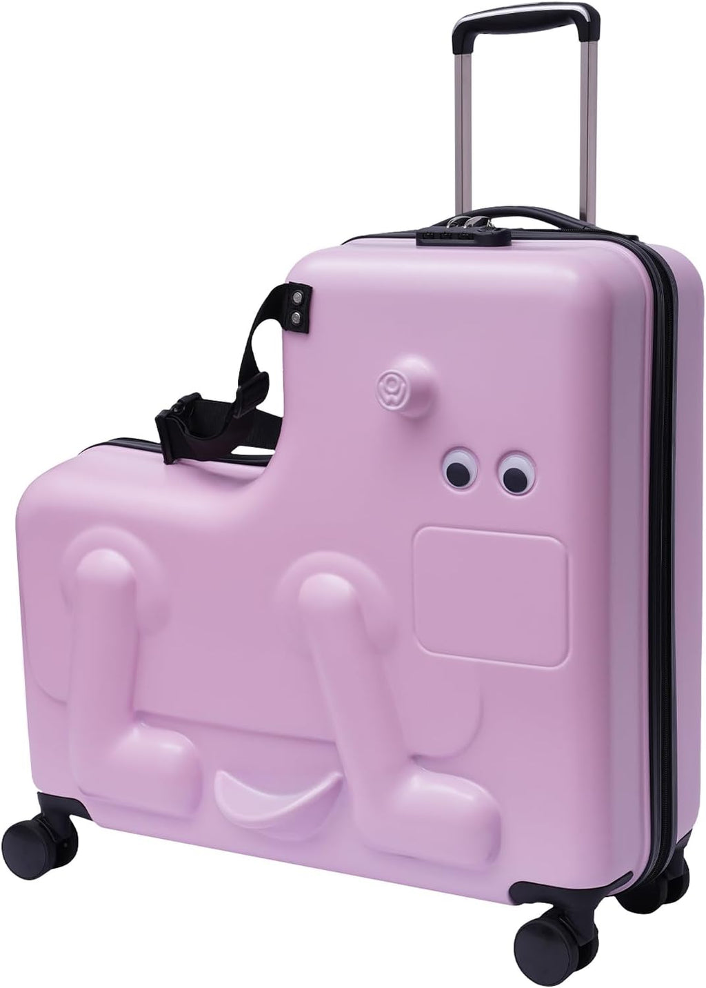 Ride on Kids Luggage, 24' Carry-on Suitcase with Double-row Universal Wheels Portable Rolling Luggage with Password Lock Unisex Riding Suitcase for Ages 4-12, Pink