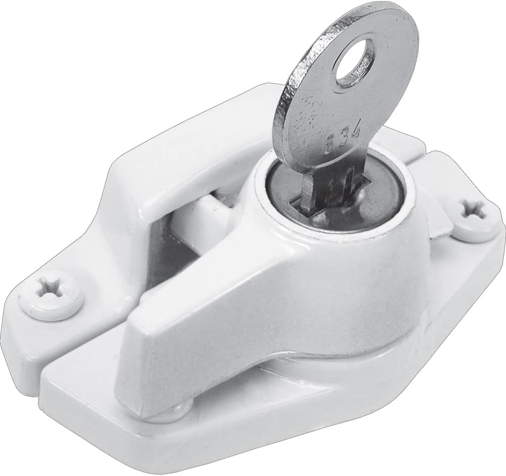 Prime-Line U 9928 Keyed Sash Lock –Security Lock Only Unlocks With Key – For Aluminum, Vinyl or Wood Double-Hung Windows – 2' Hole Centers – Heavy-Duty Zinc Diecast, White (6 Pack)