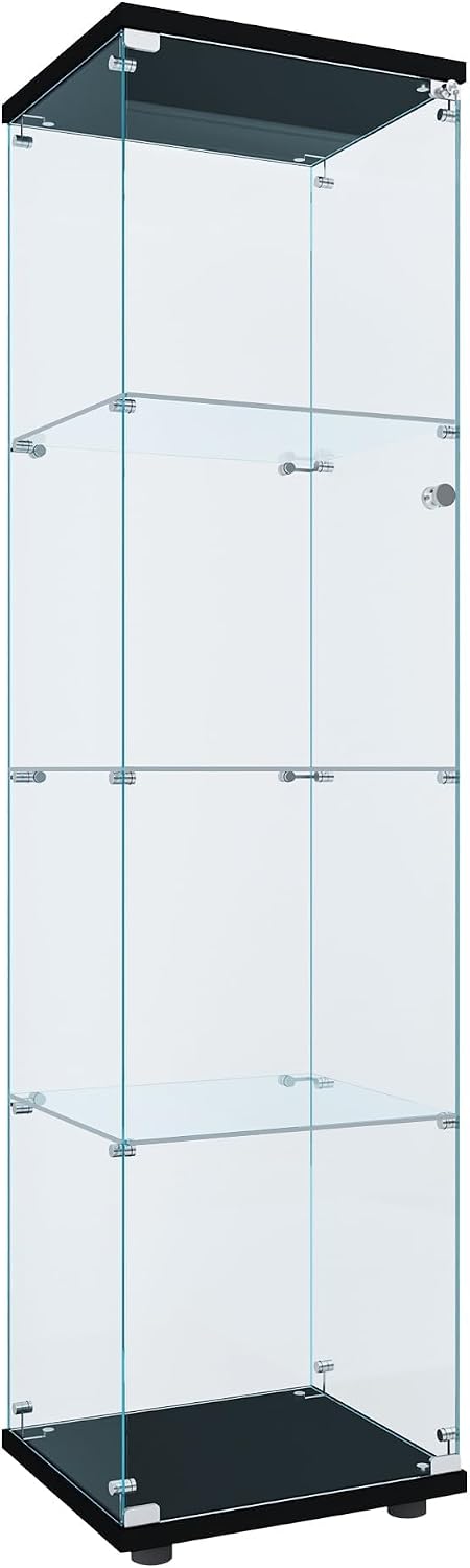 FLYMUHJIA Curio Cabinet Glass Display Case for Collectibles with Door, 4 Display Shelves Showcase, 64.2'Hx16.9''Lx 14.6''W Black
