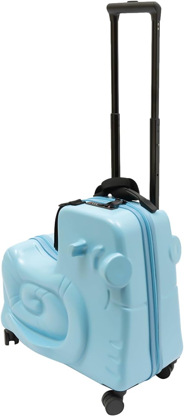 Blue 20-Inch Kids Ride-On Luggage with Spinner Wheels, Sit-On Carry-On Trolley Suitcase, Toddler Travel Trunk with Password Lock, Lightweight Cabin Case for Boys Girls, Under-Seat Size, Ride Box